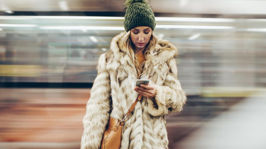 Frau Telefon Bahnfahren