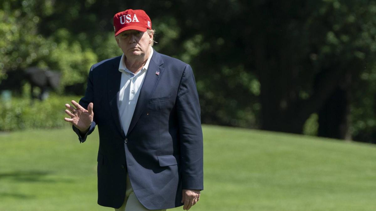 United States President Donald J Trump returns to the White House in Washington DC following a tri