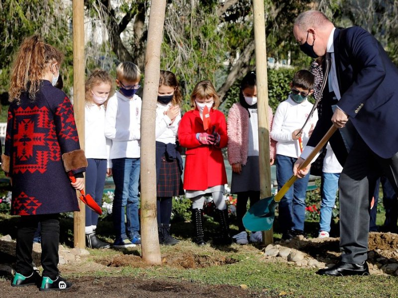 Die Fürstenfamilie pflanzte am Mittwoch zu Ehren von Fürstin Charlène einen lila blühenden Jacaranda-Baum aus ihrem Heimatland Südafrika. © getty/SEBASTIEN NOGIER / POOL/AFP via Getty Images