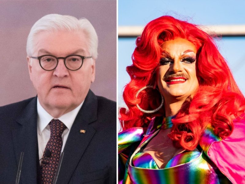 Frank-Walter Steinmeier (li.) bleibt Bundespräsident  - ob er auch von Dragqueen Gloria Viagra eine Stimme erhielt