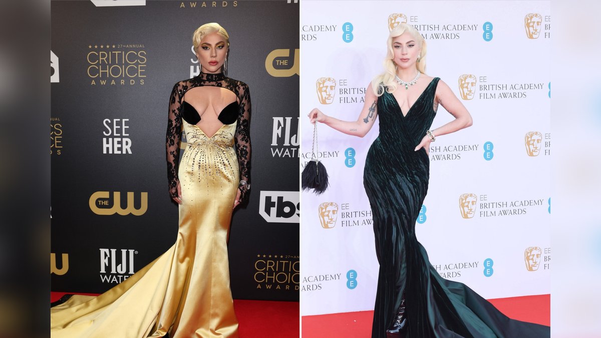 Zweimal Lady Gaga an einem Abend: bei den Critics' Choice Awards (l.) und bei den BAFTA Film Awards.. © [M] Neil Mockford /FilmMagic / Getty Images / imago/UPI Photo