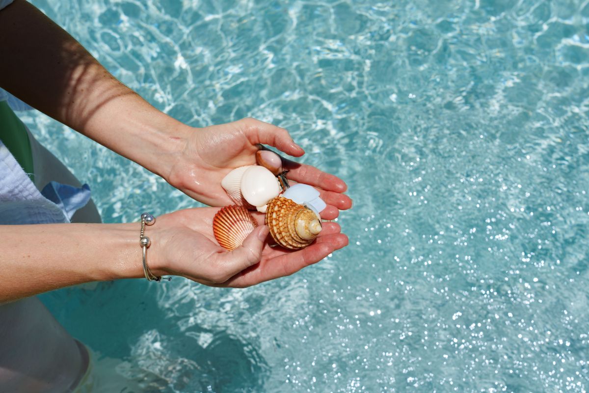 Frau mit Muscheln in der Hand