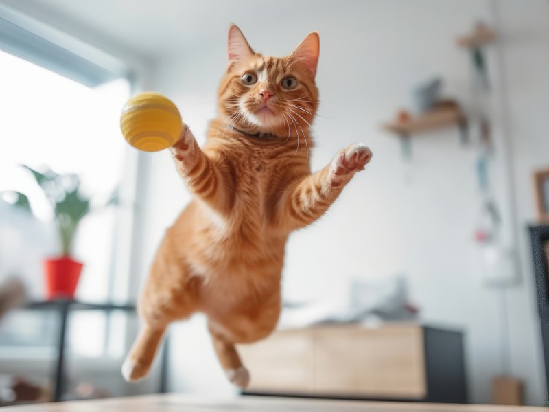 Katze spielt mit Ball