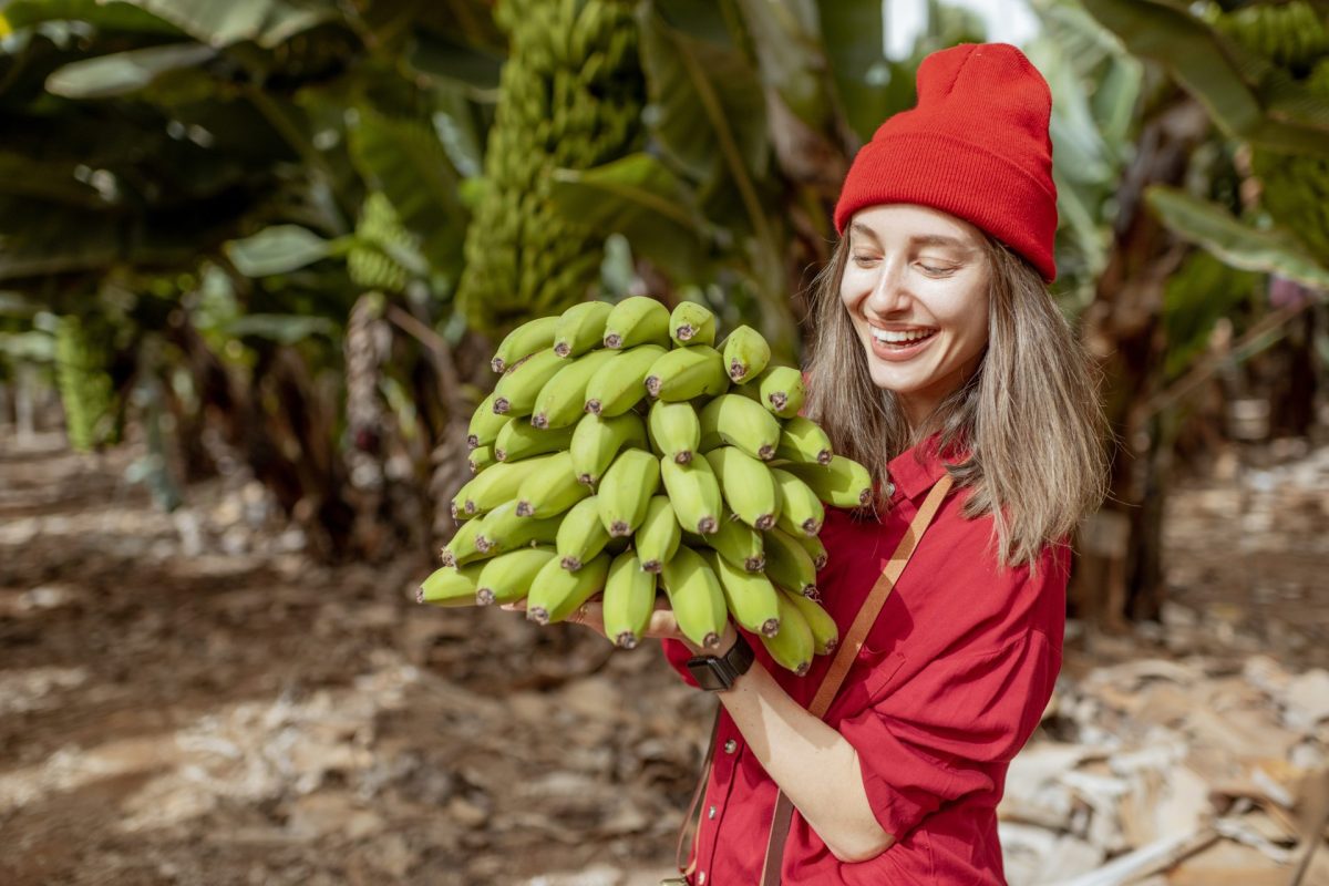 Frau grüne Bananen