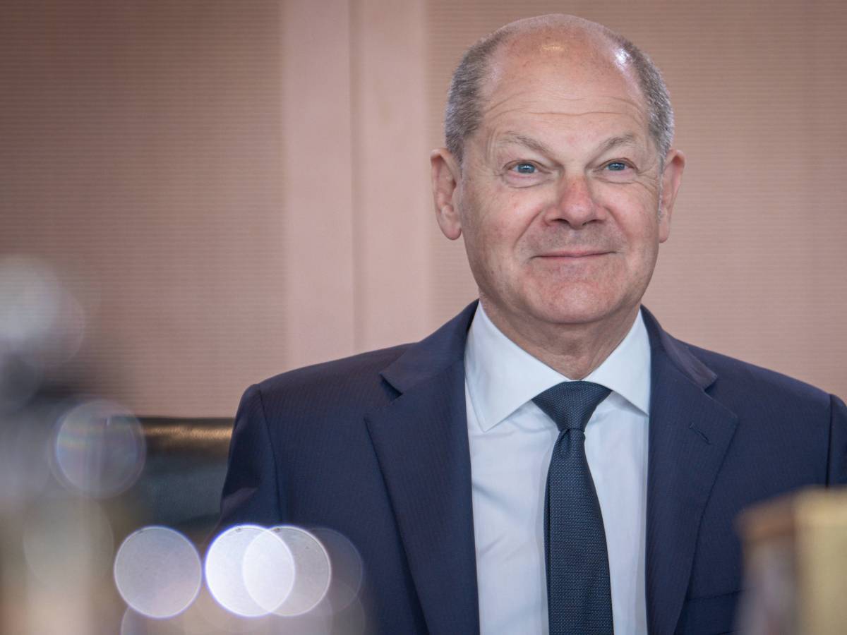 Bundeskanzler Olaf Scholz bei einer Pressekonferenz.