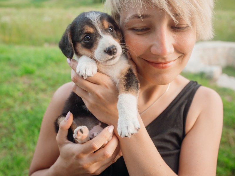 Frau mit Welpen