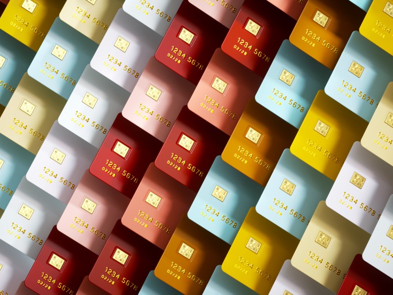 Digital generiertes Bild von mehrfarbigen Kreditkarten.