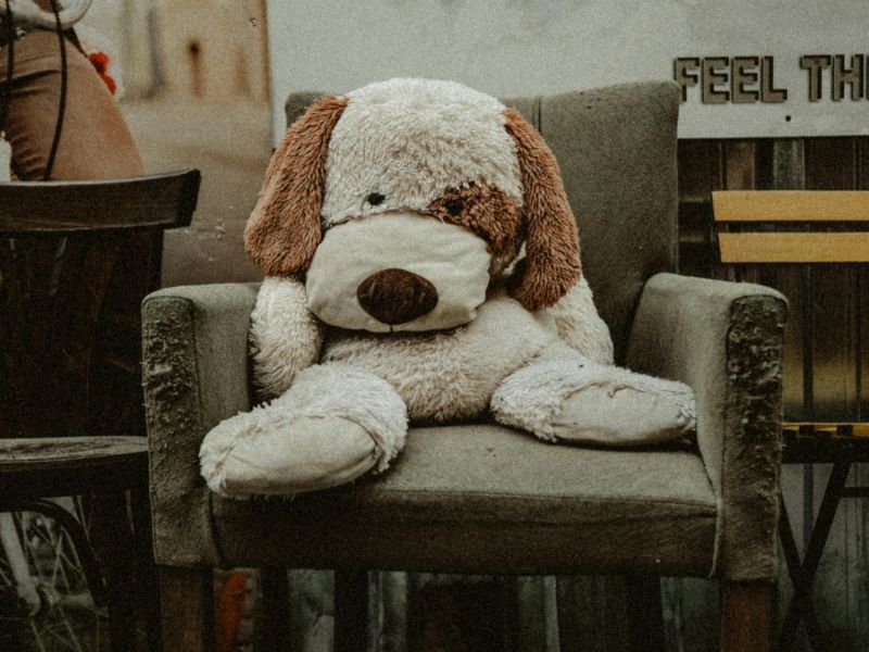 Altes Kuscheltier auf einem alten Sessel