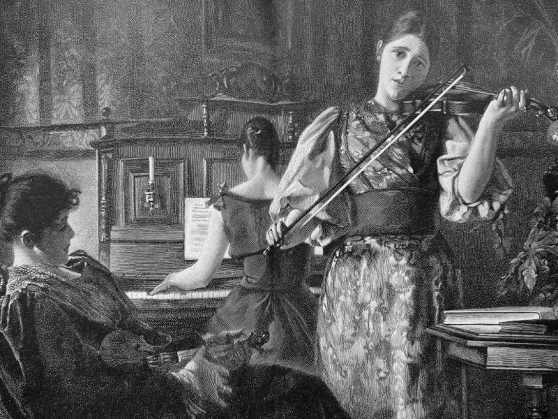 frauen spielen klavier und geige vintage retro